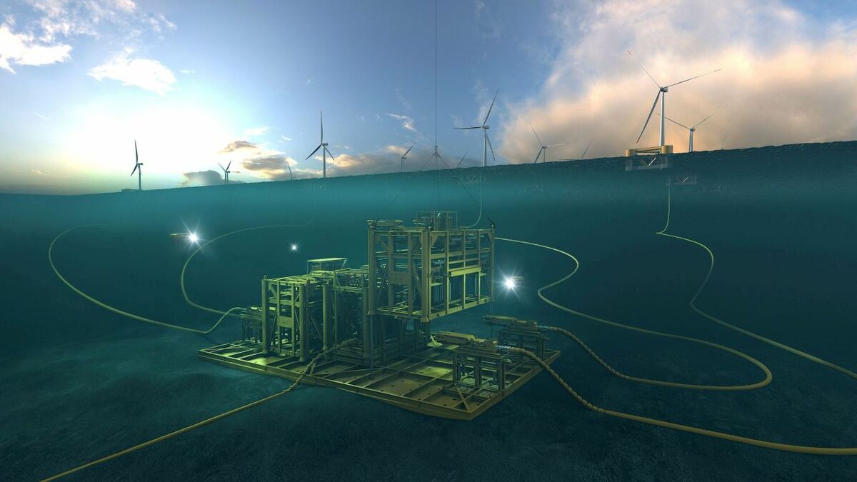 Artist’s concept of a floating windfarm from Aker Solutions