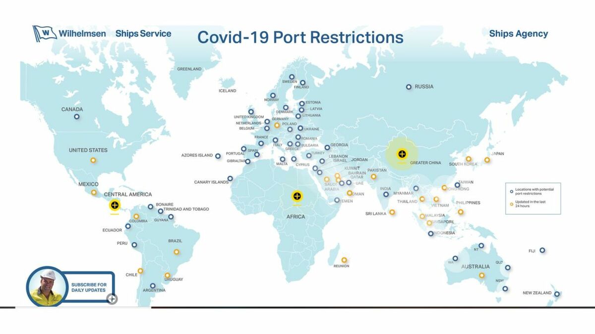 The map is updated three times a day with the latest restrictions applied in ports around the world