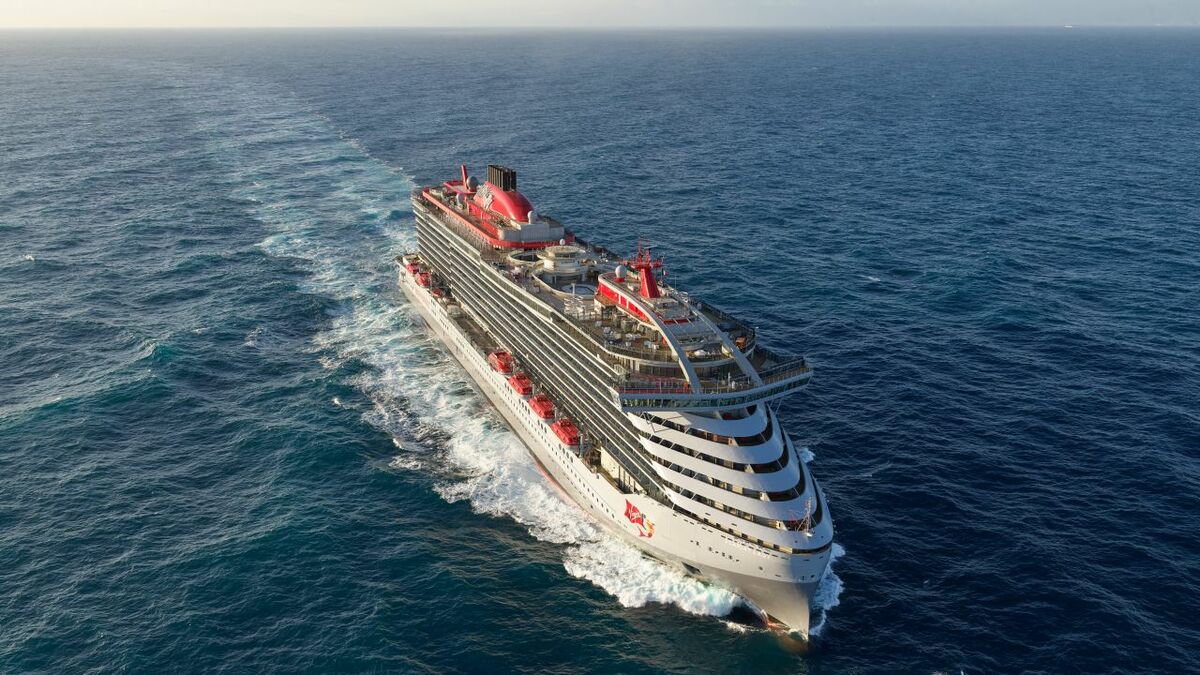 The vertical bow, the continuous front surface that joins hull and superstructure and the yacht-style funnel matched aesthetical ambition with structural design and manufacturing constraints (credit: Virgin Voyages) 