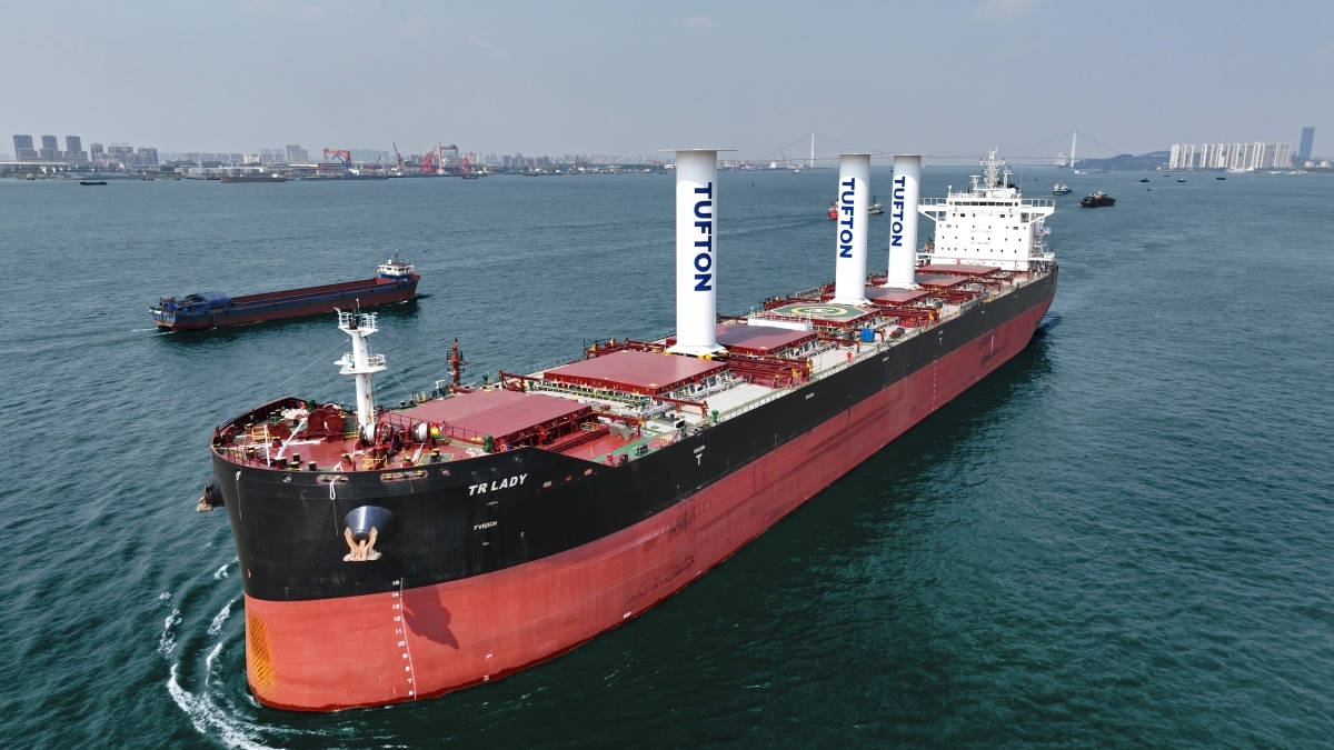 TR Lady leaves Chengxi Shipyard after retrofit installation of Anemoi Rotor Sails (Anemoi)