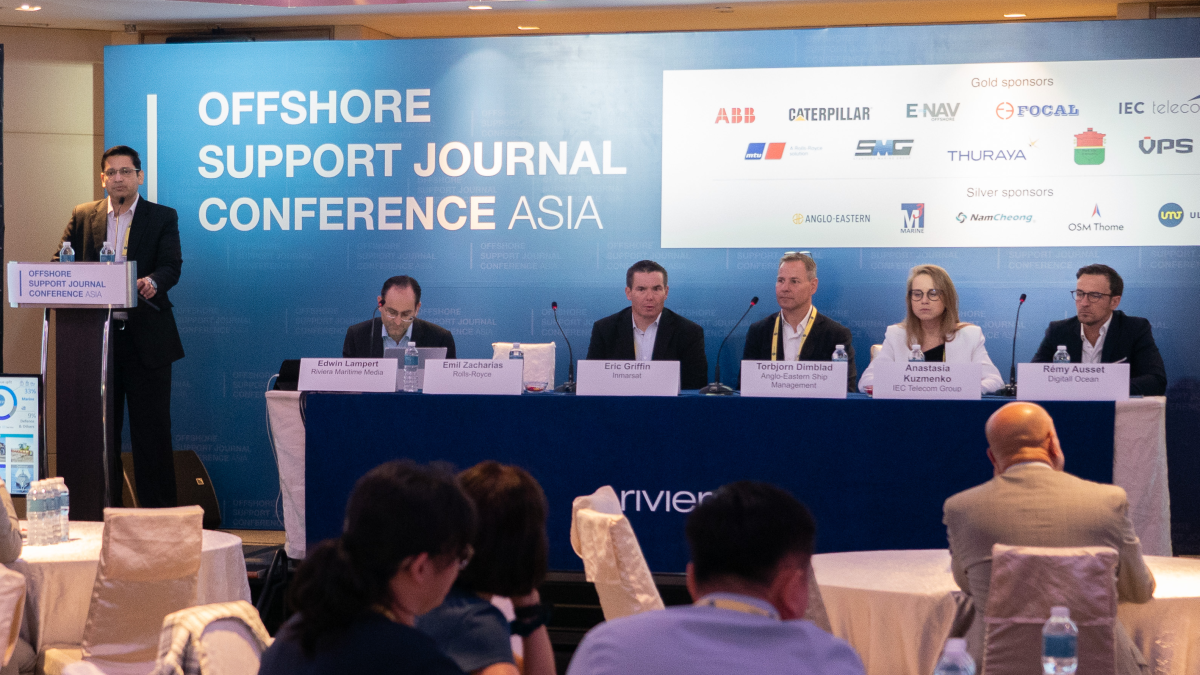 Bartosz Kowalinski (Rolls-Royce) introduces remote system management during a panel session on digitalisation at the Offshore Support Journal Conference, Asia on 13 September (source: Riviera Maritime Media)