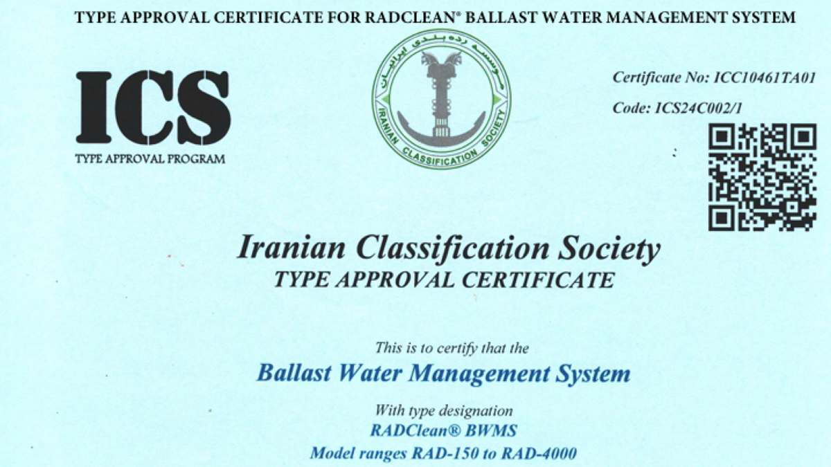 Iran type-approves RADClean BWMS