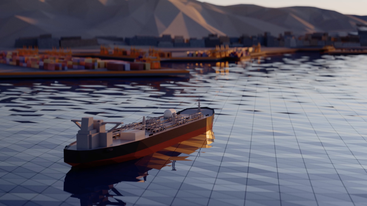 Kongsberg Digital simulates a vessel sailing close to shore using ship data and environmental information (source: Kongberg Digital)