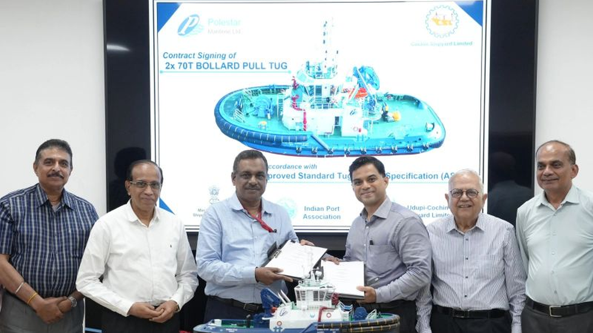 Cochin Polestar executives celebrate order two new harbour tugs