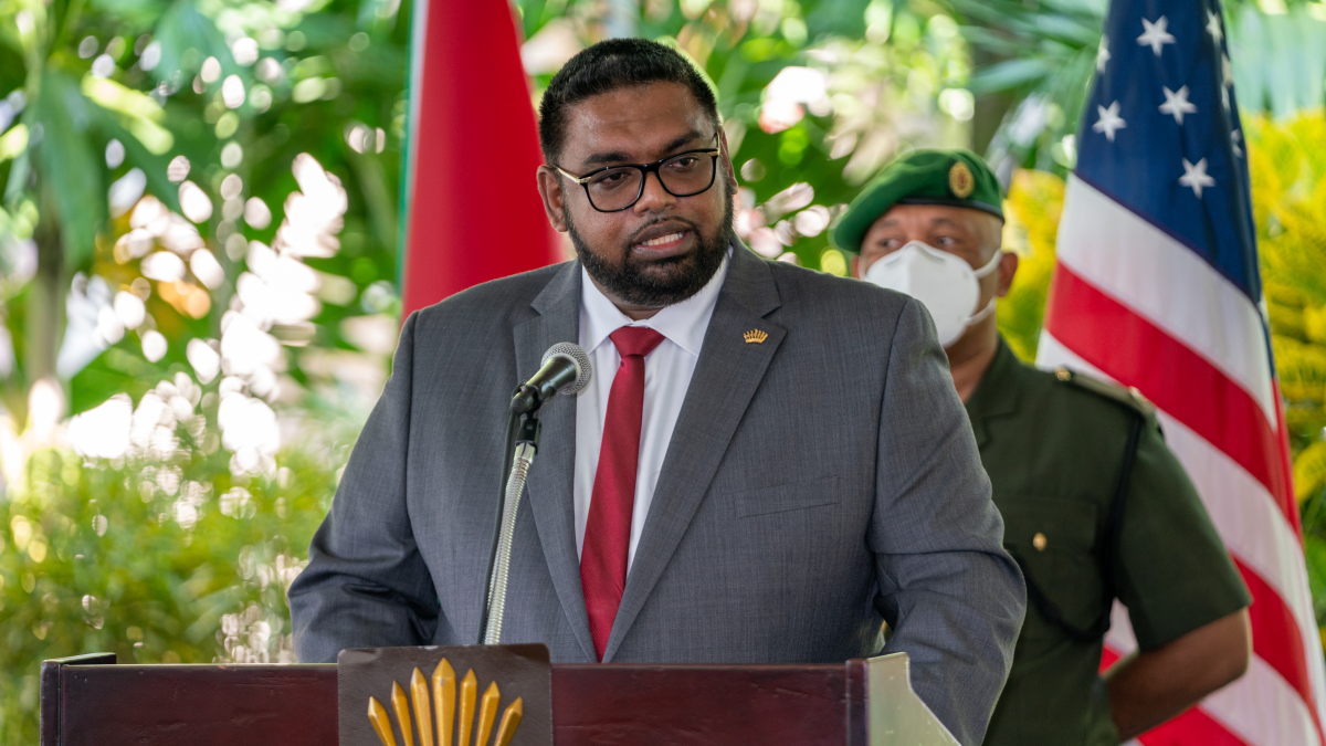 President Irfaan Ali at press conference in 2020 source US State Department Ron Przysuchawebzhgf