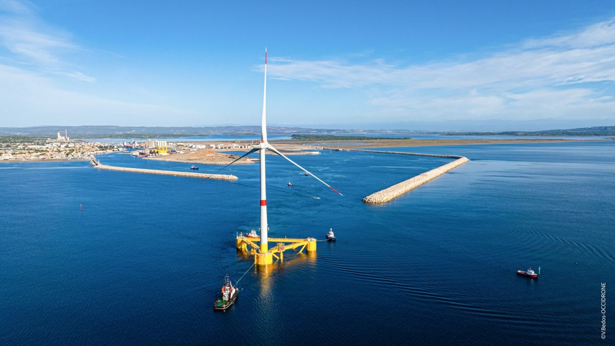 Containerised ballast water treatment supports floating windfarm assembly