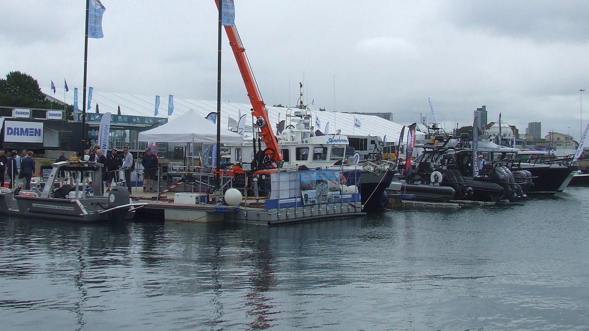 Workboats moored in Southampton during Seawork event in June 2025 Riviera
