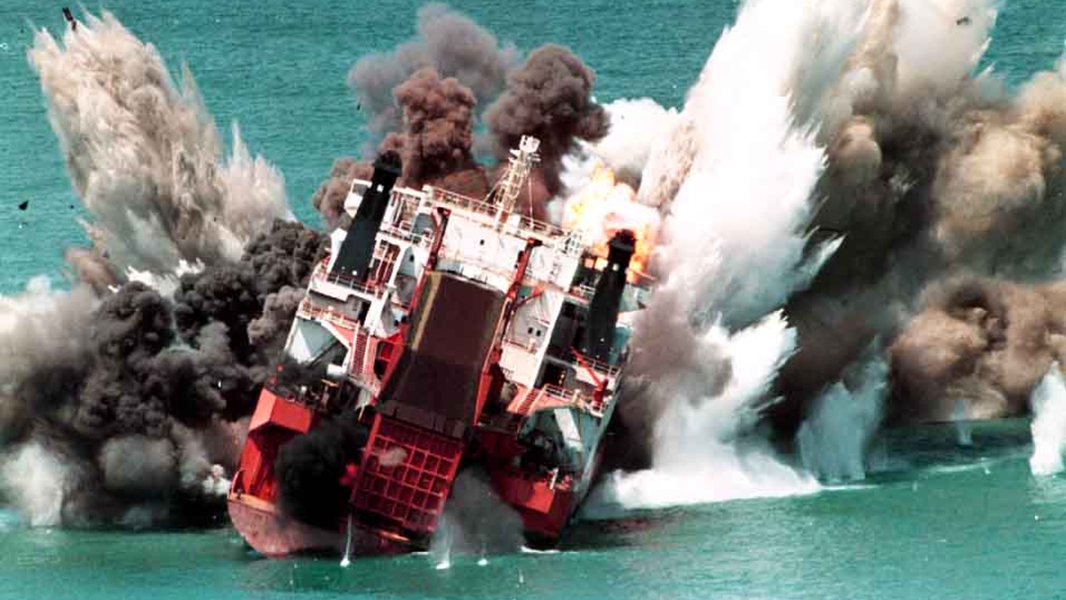 An explosion on a damaged ship during salvage work (source: Capt Nick Sloane)