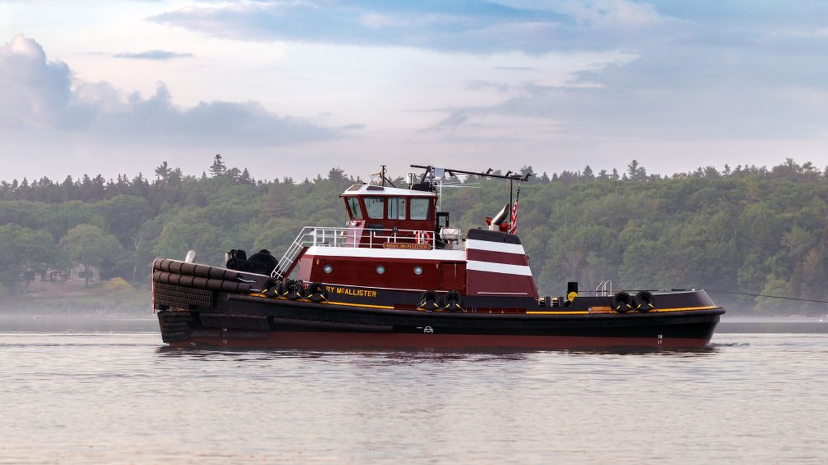Mary McAllister was launched at Washburn &amp; Doughty Associates' shipyard in Boothbay, Maine (source: McAllister Towing)&nbsp;