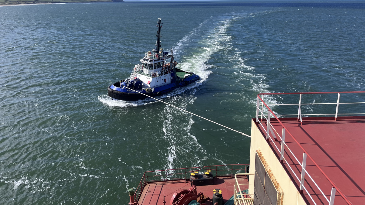 A tug assists a ship approaching the Port of Shannon (source: Patrick Galvin)