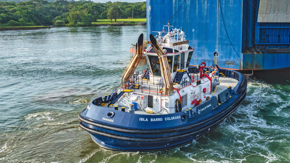Isla Barra Colorado, the first of 20 hybrid-electric tractor tugs ordered by the Panama Canal Authority (source: ACP)