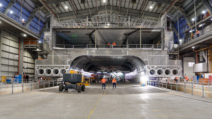 Incat completes roll-back of Molslinjen battery-powered ferry hull